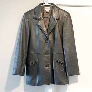 Vintage Nordstrom 100% Genuine Leather Oversized Blazer in Black Size 8 punk
